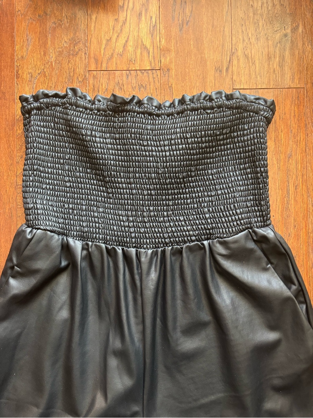 Anthropologie Faux Leather Strapless Jumpsuit Balloon Leg | Size XLP - Picture 9 of 14